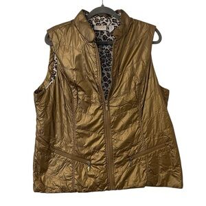 Gold Brown Cheetah Animal Design Chicos Jacket Coat Vest Women’s Size 3 XL Style